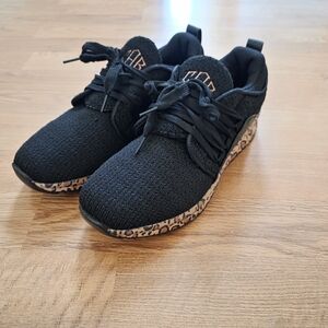 Stylish Black Kids Shoes with Leopard Print